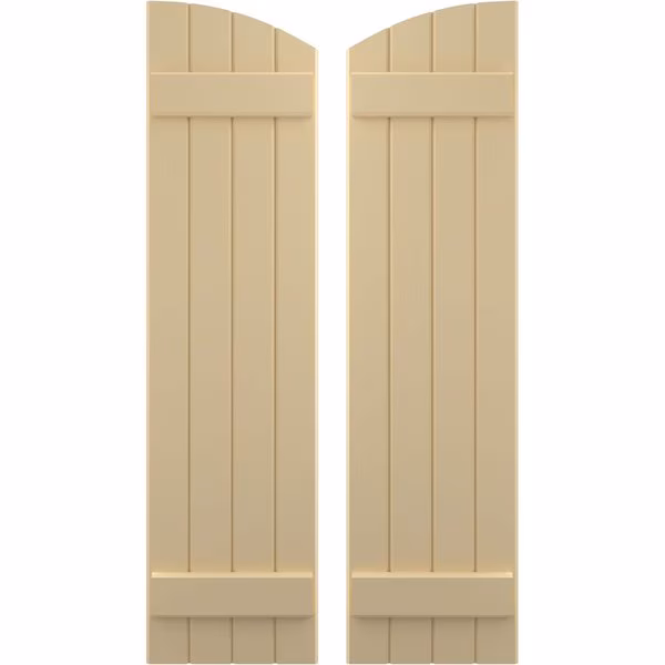 Americraft 4-Board (2 Batten) Wood Joined Board-n-Batten Shutters w/ Ellipt Top, ARW101BE414X73NTH